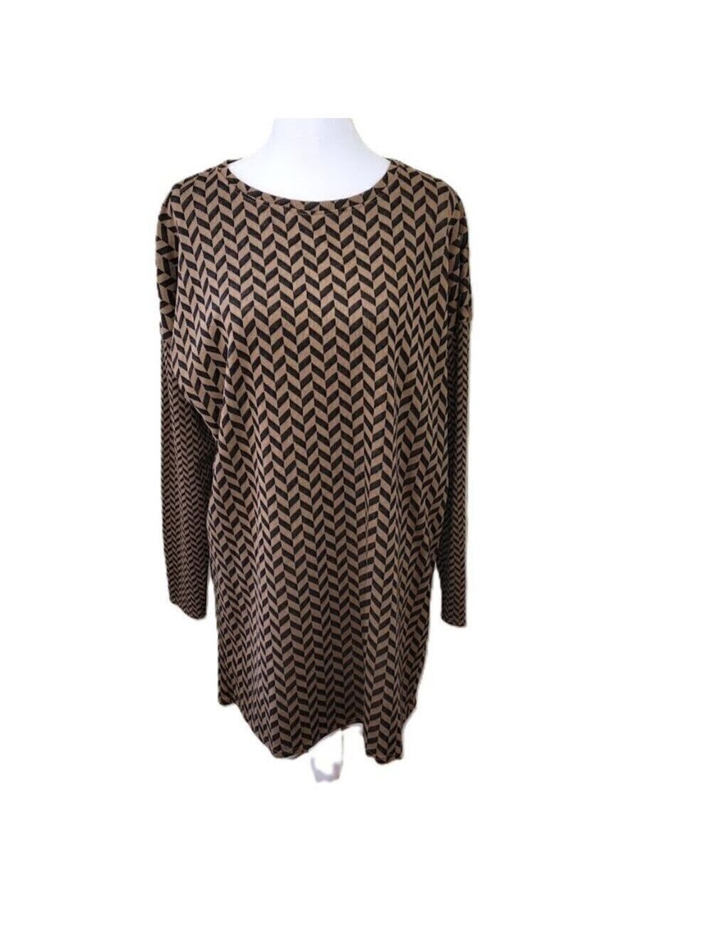 Topshop Chevron Print Knit Sweater Black/Brown Lightweight Tunic Women's SZ 6